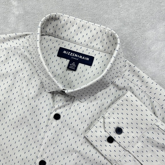 Mizzen+Main Shirt Mens Medium White Blue Leeward Trim No Tuck Stretch Button Up - Picture 1 of 12